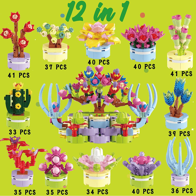 Juego de construcción de flores suculentas, paquete de 12, s