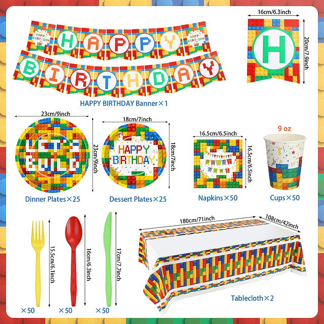 353 piezas de suministros para fiesta de cumpleaños de bloqu