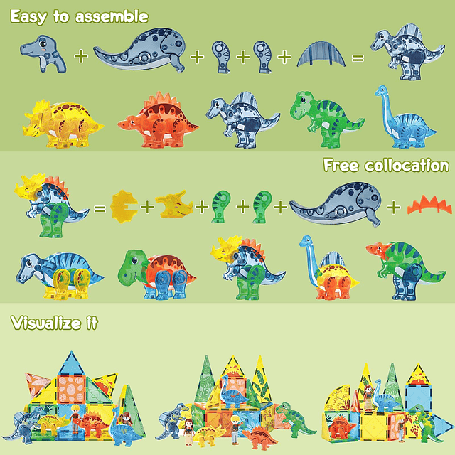 Juego de 60 bloques de construcción de azulejos magnéticos d