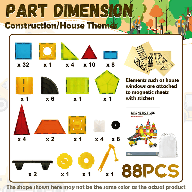Azulejos magnéticos para niños de 4 a 8 años, 88 piezas de a