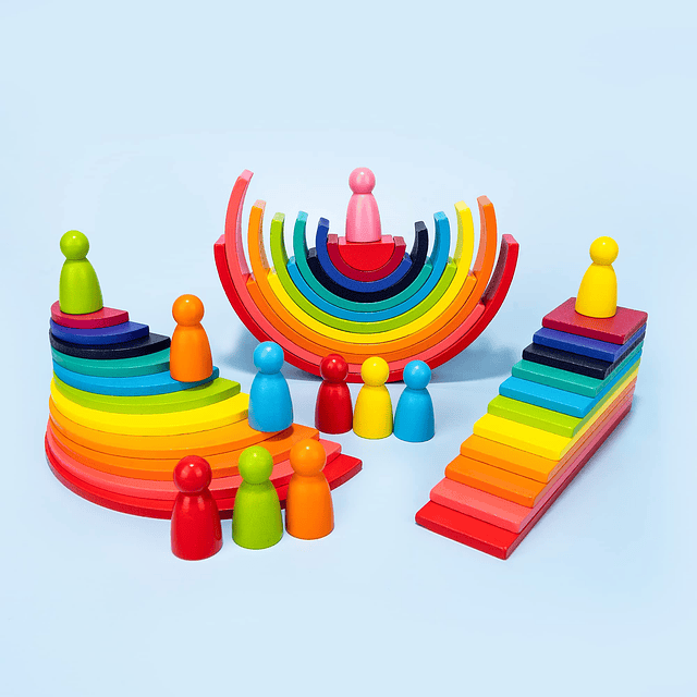 Juego de apilador Rianbow de madera, juguetes apilables de a