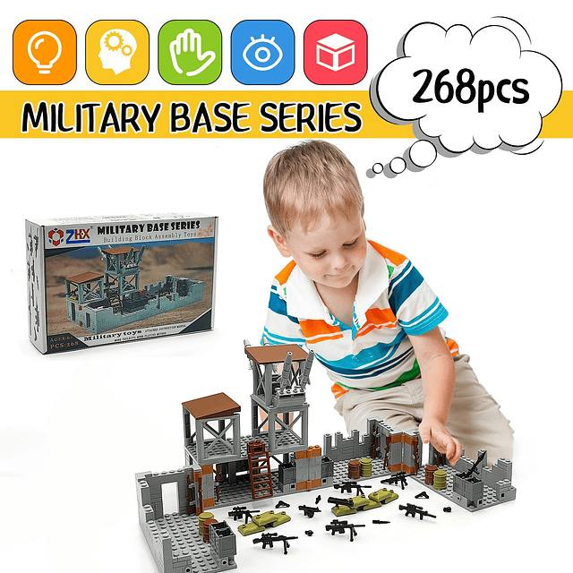 Juego de ladrillos de construcción de base militar para mini