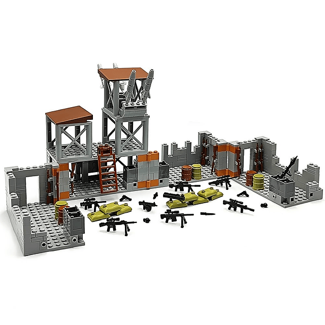 Juego de ladrillos de construcción de base militar para mini