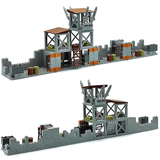 Juego de ladrillos de construcción de base militar para mini