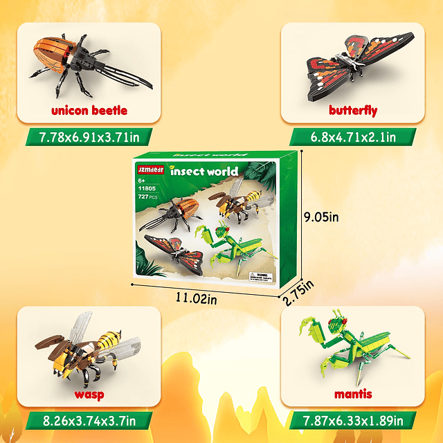 Juego de bloques de construcción de colección de insectos pa