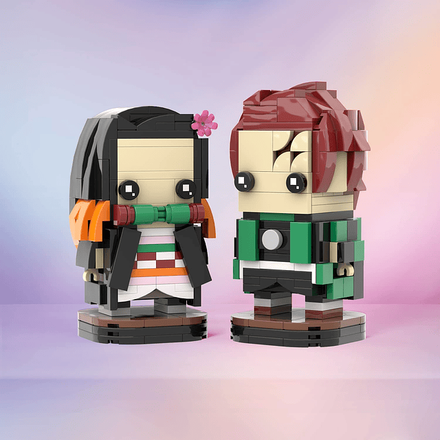 -MOC Anime Demon Slayer Brick Mini Headz Tanjirou y Nezuko J