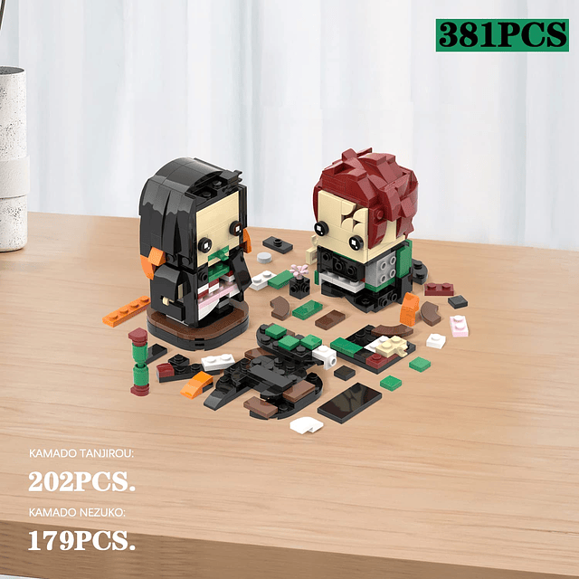 -MOC Anime Demon Slayer Brick Mini Headz Tanjirou y Nezuko J