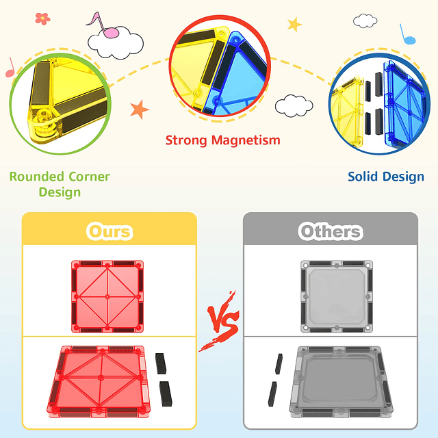 60 piezas de azulejos de construcción magnéticos, juguetes p