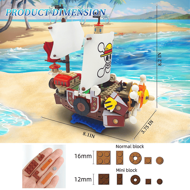 One Piece Anime Thousand Sunny Ship Building Blocks, con 9 f