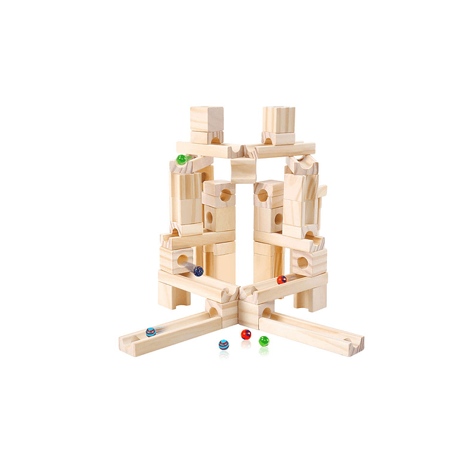 Marble Run Toys, 60 piezas de rampas clásicas de madera, jue