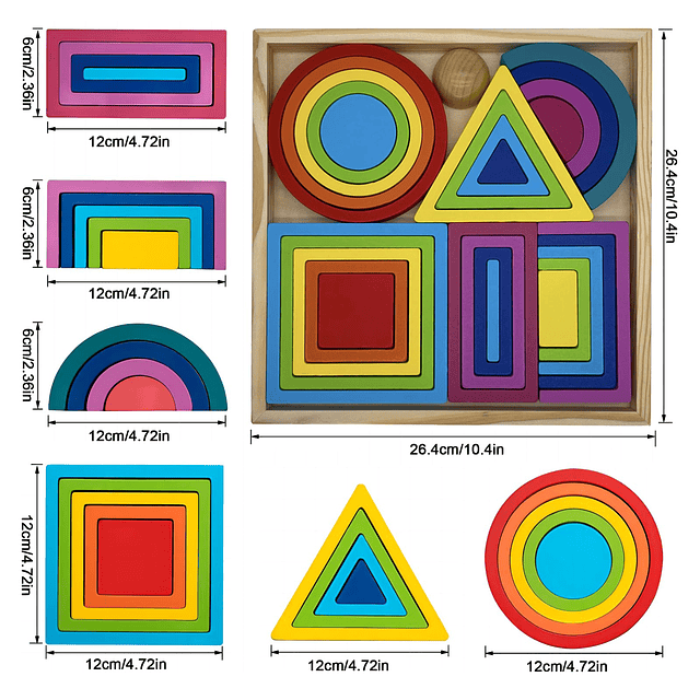Juguete apilable de arcoíris de madera, apilador de arcoíris