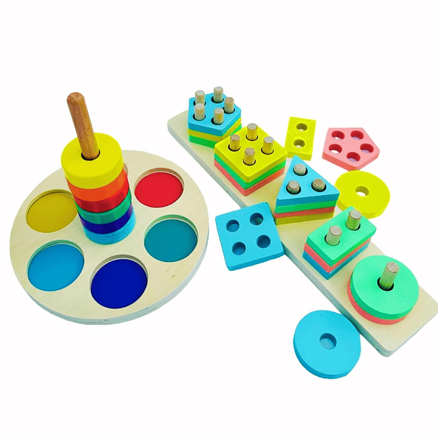 Montessori Toys Bloques apilables de madera - Rompecabezas d