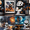 Juego de bloques de construcción de astronauta de panda espa