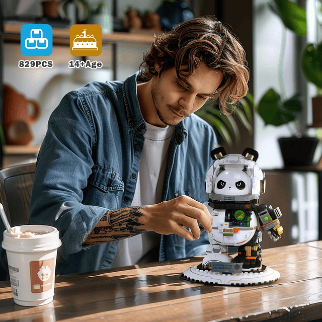Juego de bloques de construcción de astronauta de panda espa