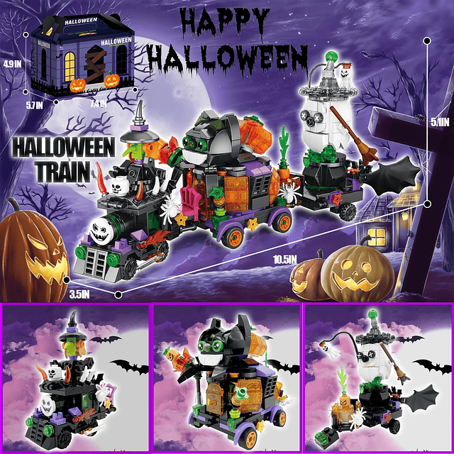 Kit de construcción de trenes de Halloween 6 en 1 compatible