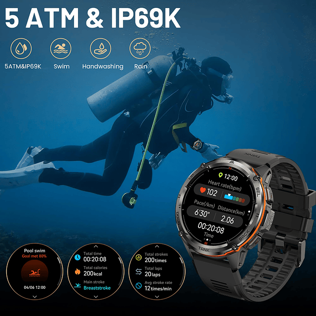 TANK T3 Reloj ultra inteligente para hombres GPS, batería ex