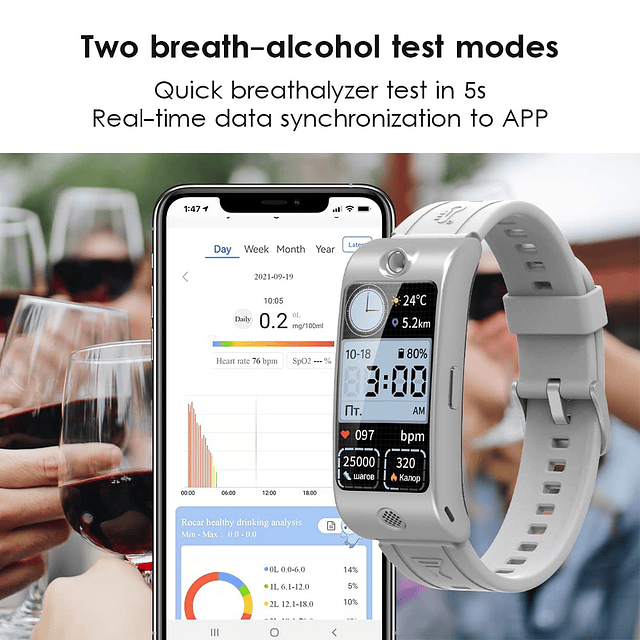 para alcoholímetro, reloj inteligente, precisión de grado pr