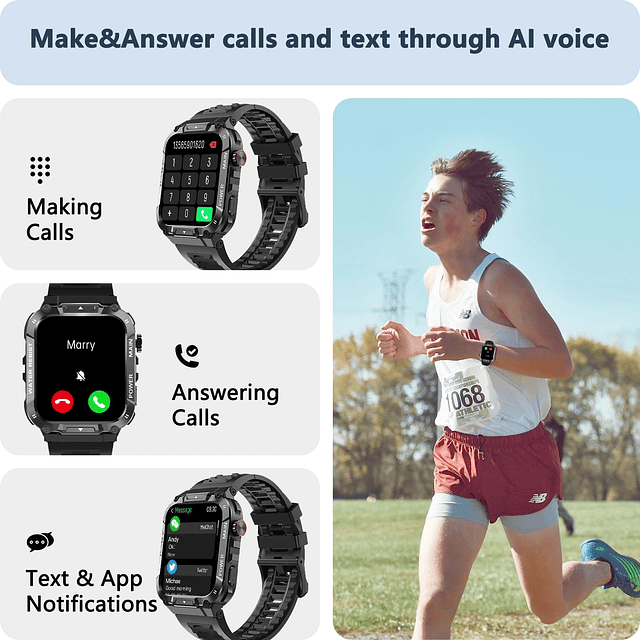 Reloj inteligente militar para hombres con llamada Bluetooth