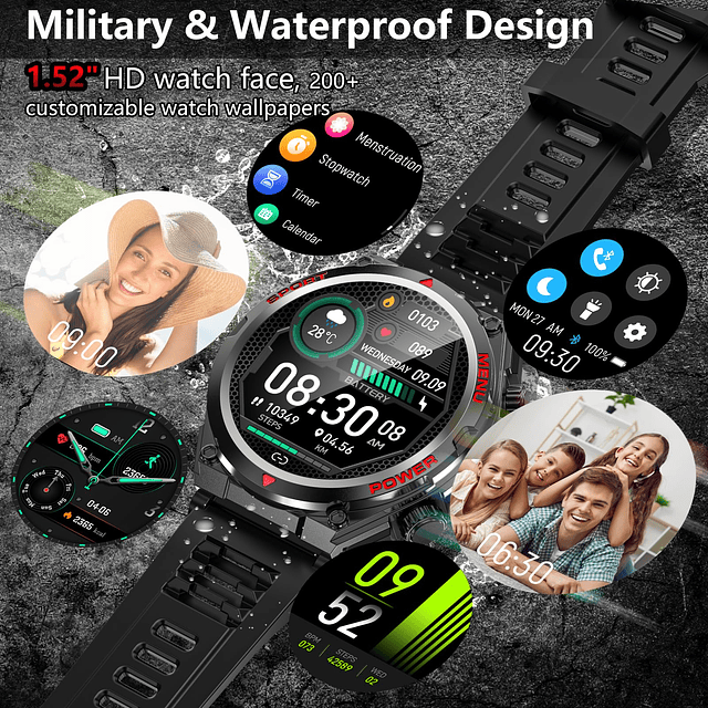 Reloj inteligente militar para hombres y mujeres, rastreador