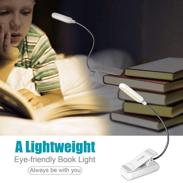 Luz de libro, luz de lectura recargable con clip, 7 LED con