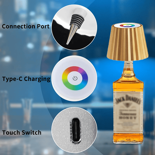 Lámpara de botella inalámbrica, lámpara de mesa LED portátil