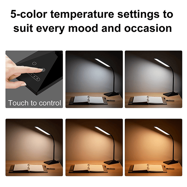 Lámpara de escritorio LED, 5 modos de color con 7 niveles de