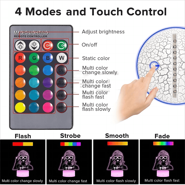 Luz nocturna 3D con 16 colores, lámpara de mesa Tayle Swff,