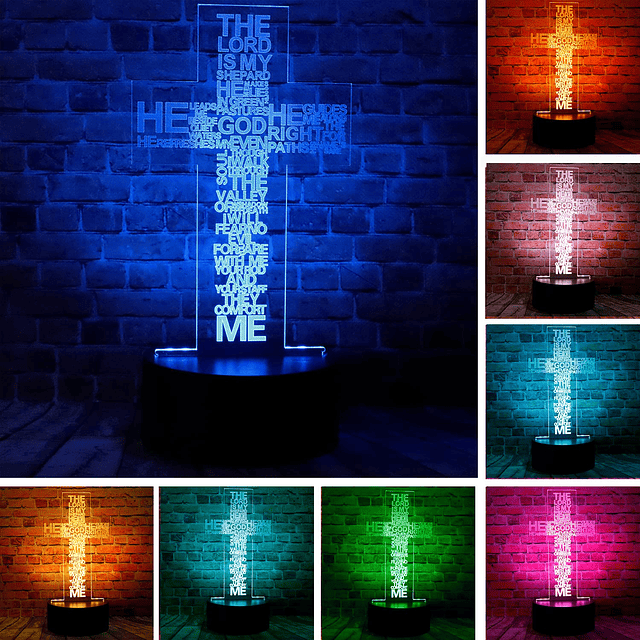 Cristo Jesús Cruz 3D Visual LED Decoración de Dormitorio Lám