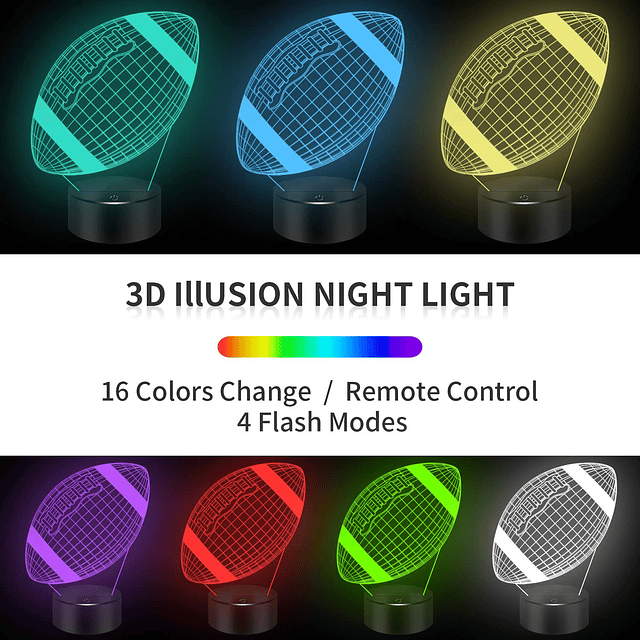 Regalos de fútbol Luz nocturna 3D de fútbol, ​​16 colores ca