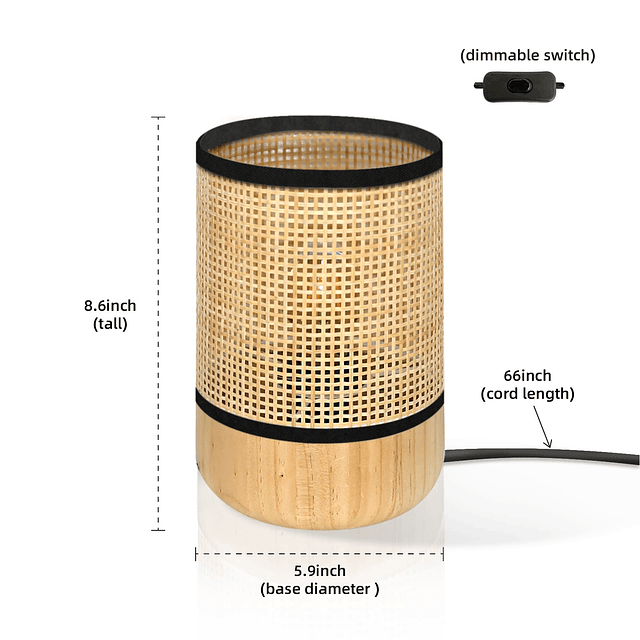 Lámpara de mesa tejida de bambú con base de madera natural h