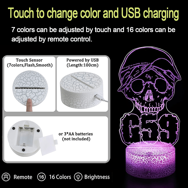 Lámpara de mesa con ilusión 3D de luz nocturna de 16 colores