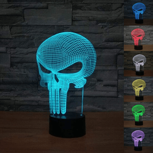 Punisher Skull 3D Night Light 7 Cambio de color LED Lámpara