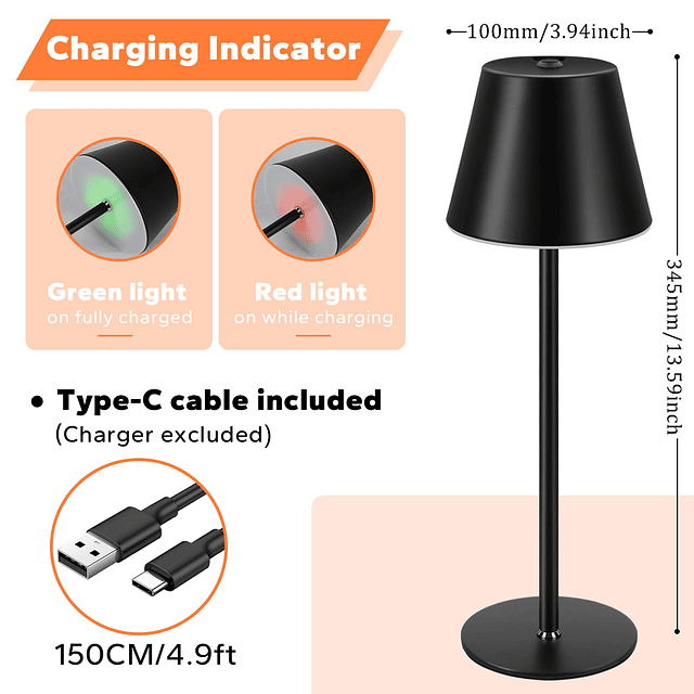 2 paquetes de lámpara de mesa recargable, lámpara de mesa LE