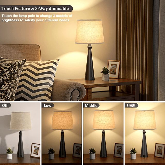 Lámparas de noche para dormitorio, juego de 2 mesitas de noc