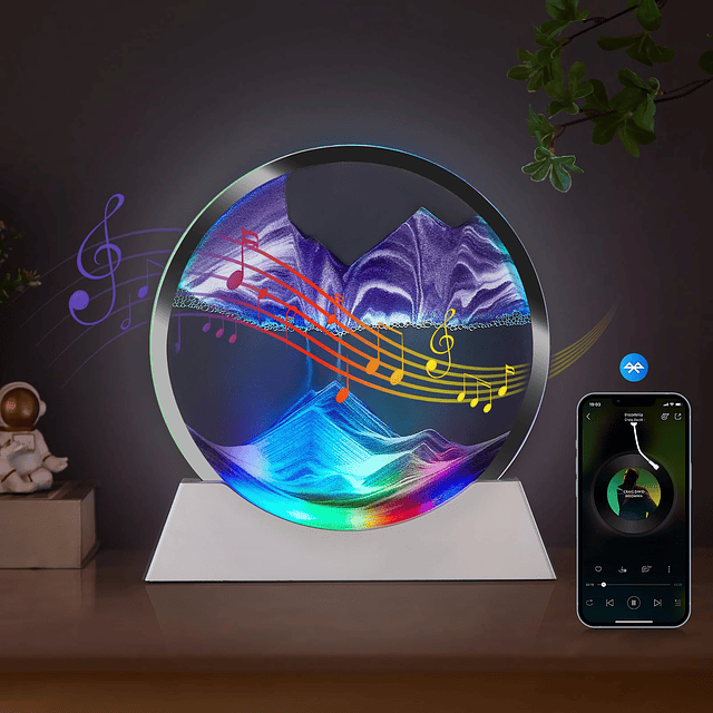 Lámpara de noche con altavoz Bluetooth con arte de arena en