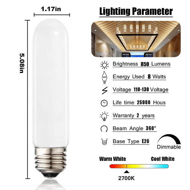 Bombilla LED T10, bombillas LED esmeriladas T10 regulables,