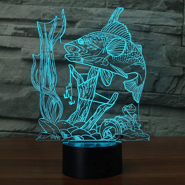 Lámpara de pesca 3D ilusión luz nocturna LED táctil peces es