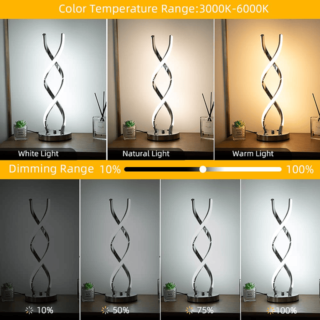 Lámpara de mesa moderna LED, lámparas de mesa en espiral reg