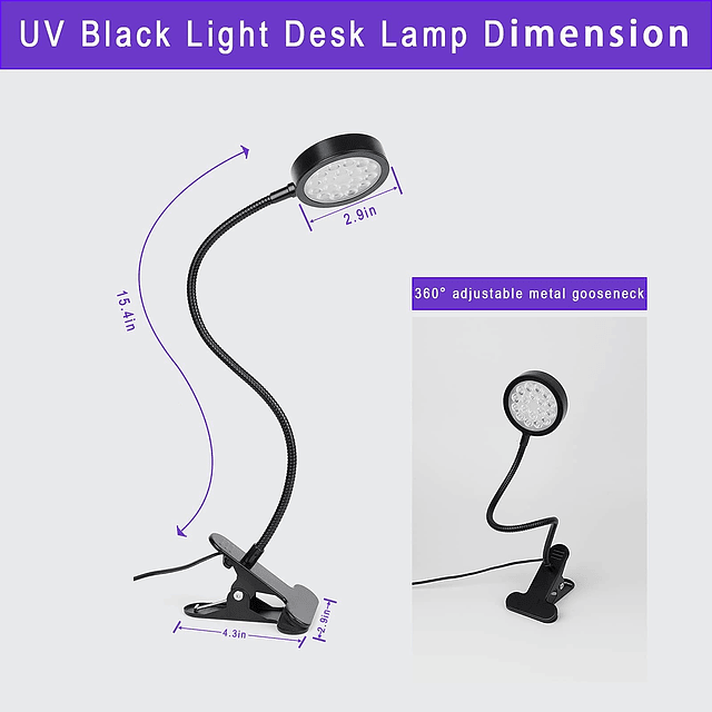 Lámpara de curado de cuello de cisne con luz UV, luz UV de 5