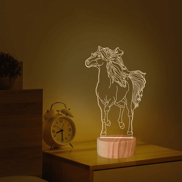 Lámpara de caballo ilusión 3D luz nocturna de animales LED l