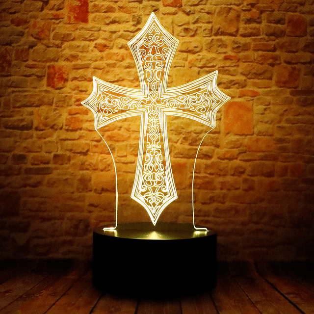 junniere Cristo Jesús Cruz 3D LED Decoración de Dormitorio L