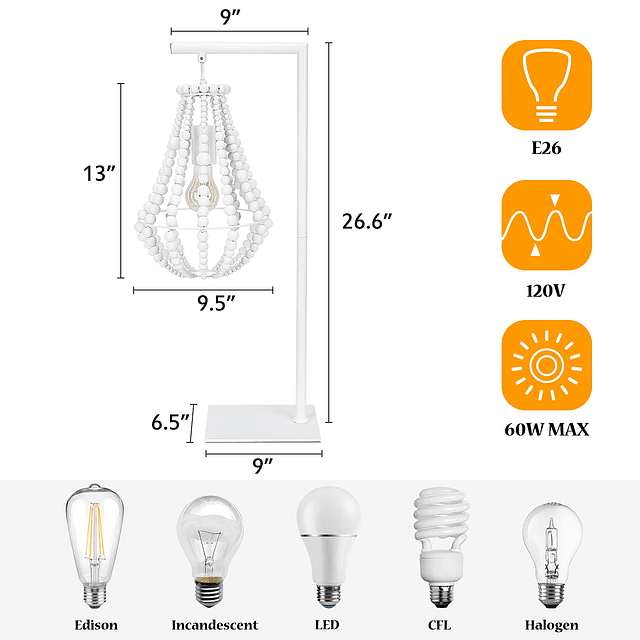 Lámpara de mesa boho para dormitorio, lámpara de noche con c