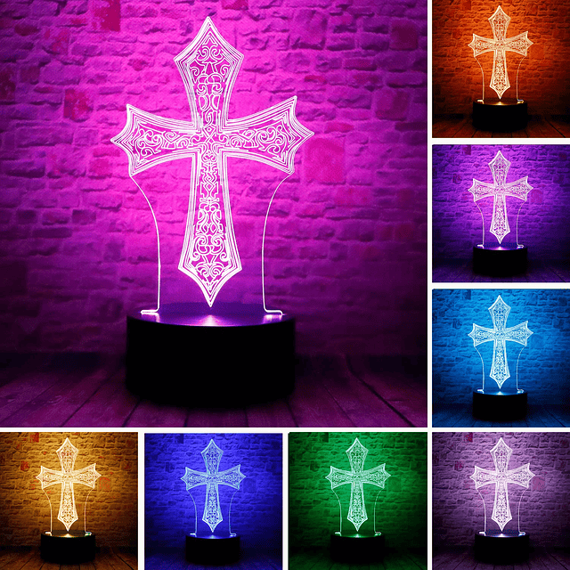 junniere Cristo Jesús Cruz 3D LED Decoración de Dormitorio L