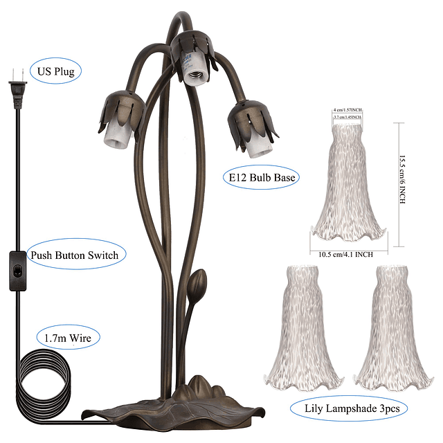 Lámpara de lirio estilo Tiffany, lámpara de mesa de 16 pulga