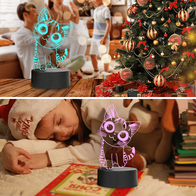 Luz nocturna de regalo de gato para niños, lámpara de mesa d