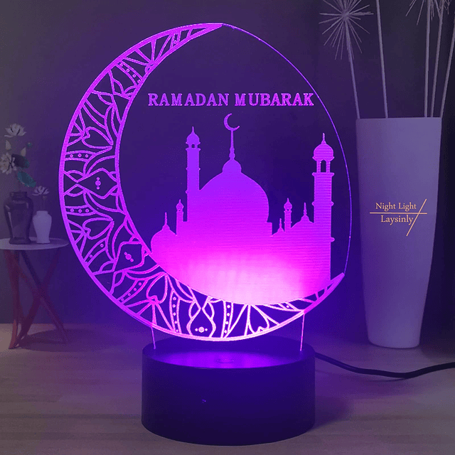 Ramadán Luz Nocturna 3D Mubarak Islam Iglesia Musulmana Lámp