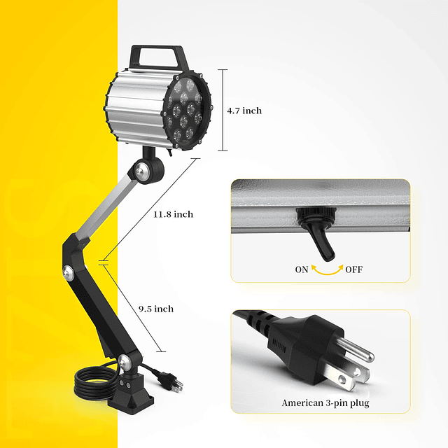 Luz de trabajo de máquina impermeable LED, brazo largo de al