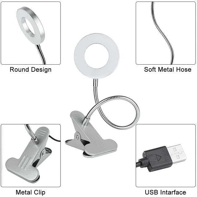 DLLT Luz de lectura con clip regulable, 48 luces LED USB par