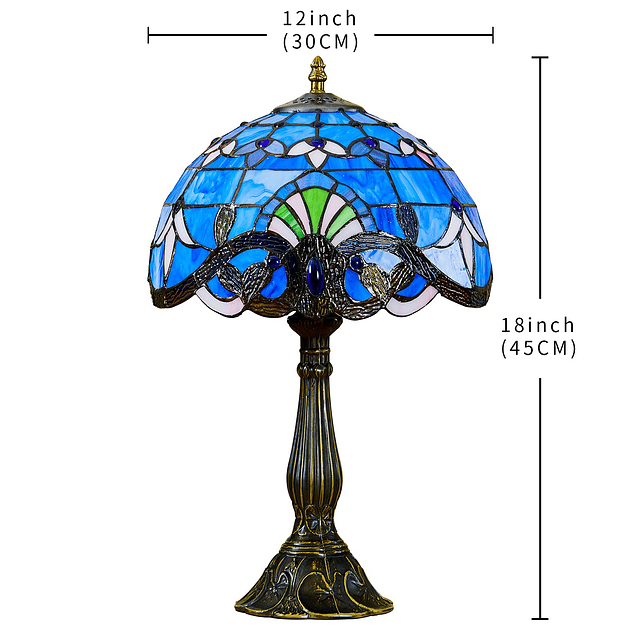 Tiffany Lámpara de mesa estilo vitral azul vintage lujosa me