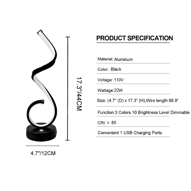 Lámpara de mesa LED en espiral moderna, lámpara de escritori